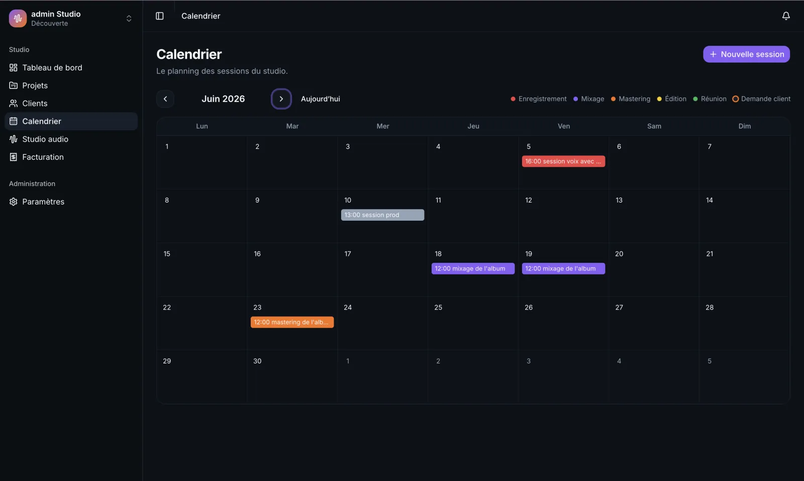 La Console - SaaS de gestion pour studios d'enregistrement — visuel 3 sur 4