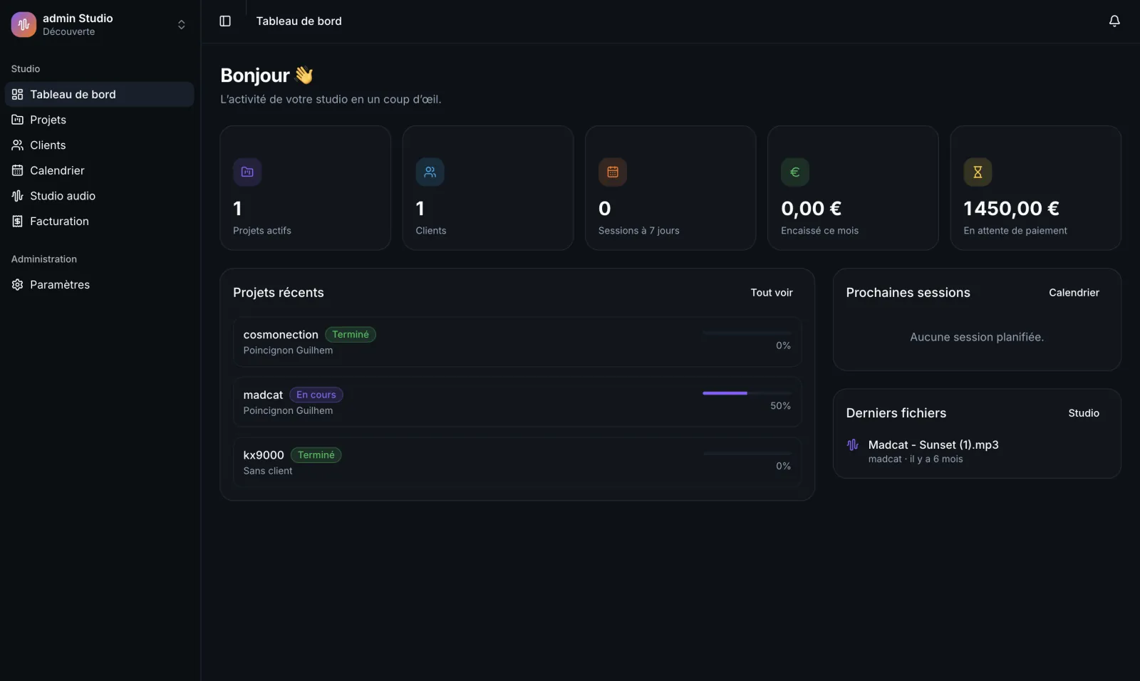 La Console - SaaS de gestion pour studios d'enregistrement — visuel 2 sur 4