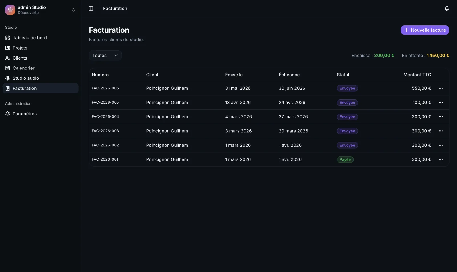La Console - SaaS de gestion pour studios d'enregistrement — visuel 4 sur 4